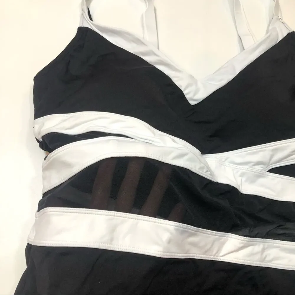 Anne Cole Colorblock Mesh VNeck One Piece Swimsuit